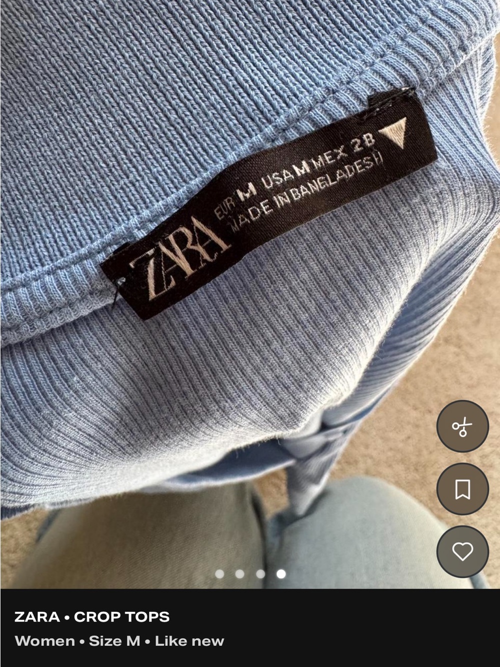 Zara Light Blue Ribbed Cropped Top - Picture 3 of 3